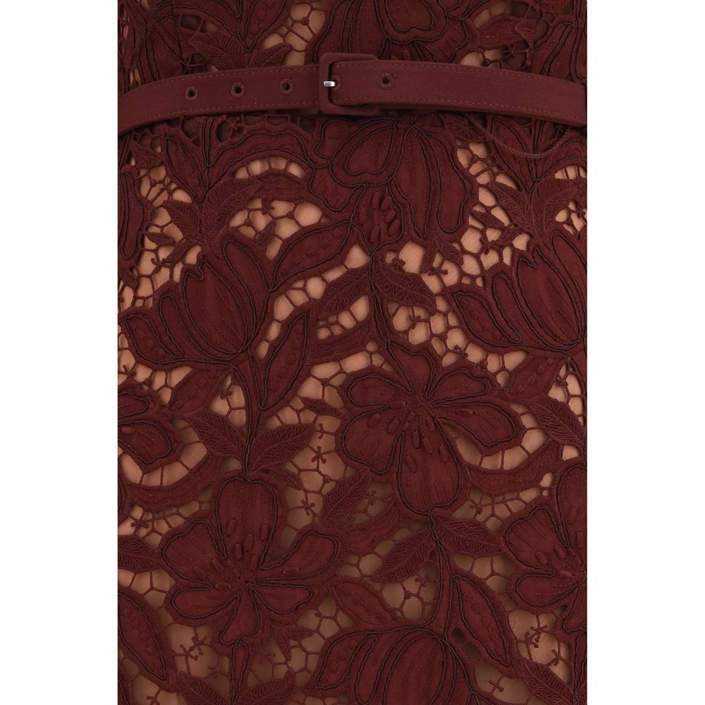 Dress by Self-Portrait for women in polyester lace bordeaux & patterned features an magnificent silhouette, artfully detailed with a magnificent and that flows into an magnificent midi.