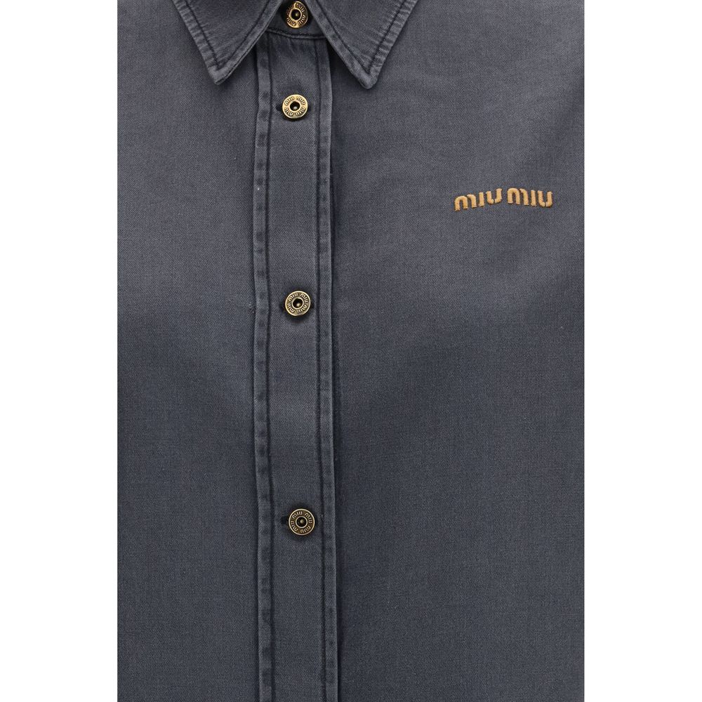 Shirt by Miu Miu for women in denim cotton gray showcases a sleek silhouette, elegantly detailed with a sleek and for a sleek finish.