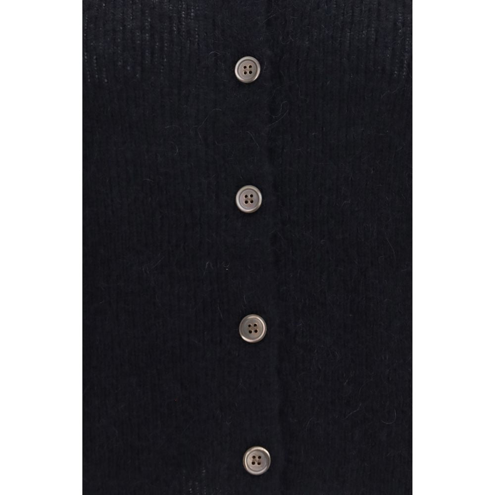 Our Legacy Women's Crop Top Regular Fit Cropped Polyamide Merino & Alpaca Wool Cardigan - Black Brown Pearl