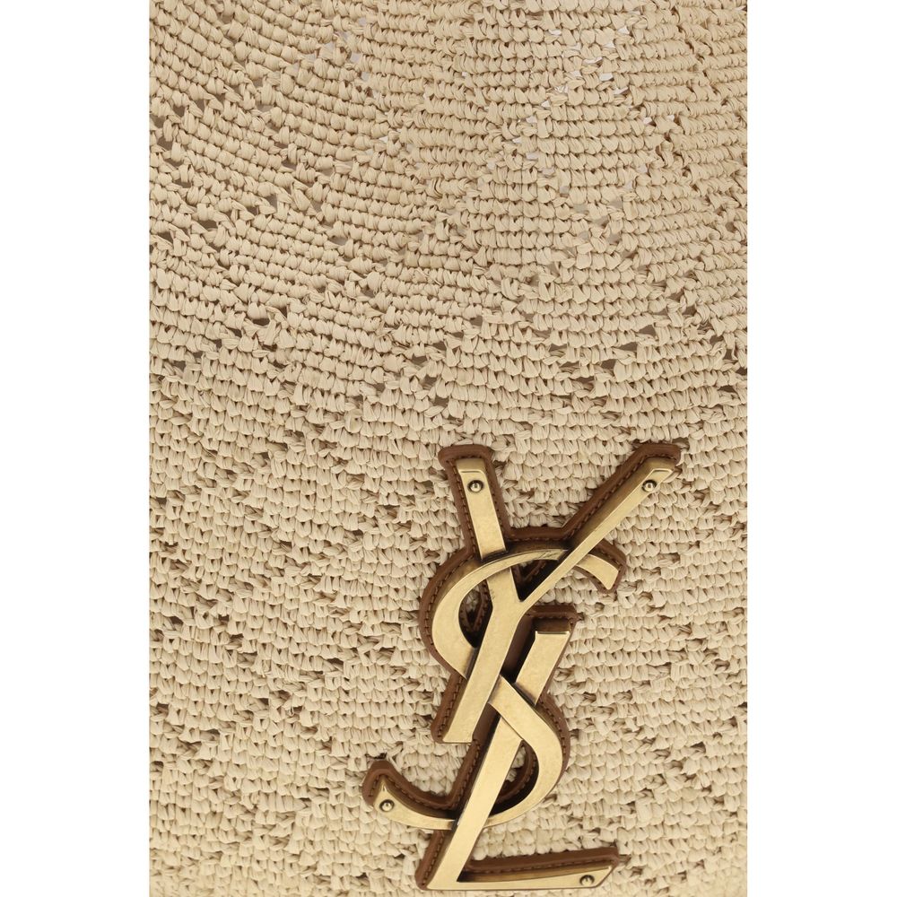 Shoulder Hobo Bag by Saint Laurent for women in leather & raffia beige & bronze features an effortlessly chic silhouette with a secure zipper, ample , and versatile shoulder-strap for effortlessly chic everyday luxury.