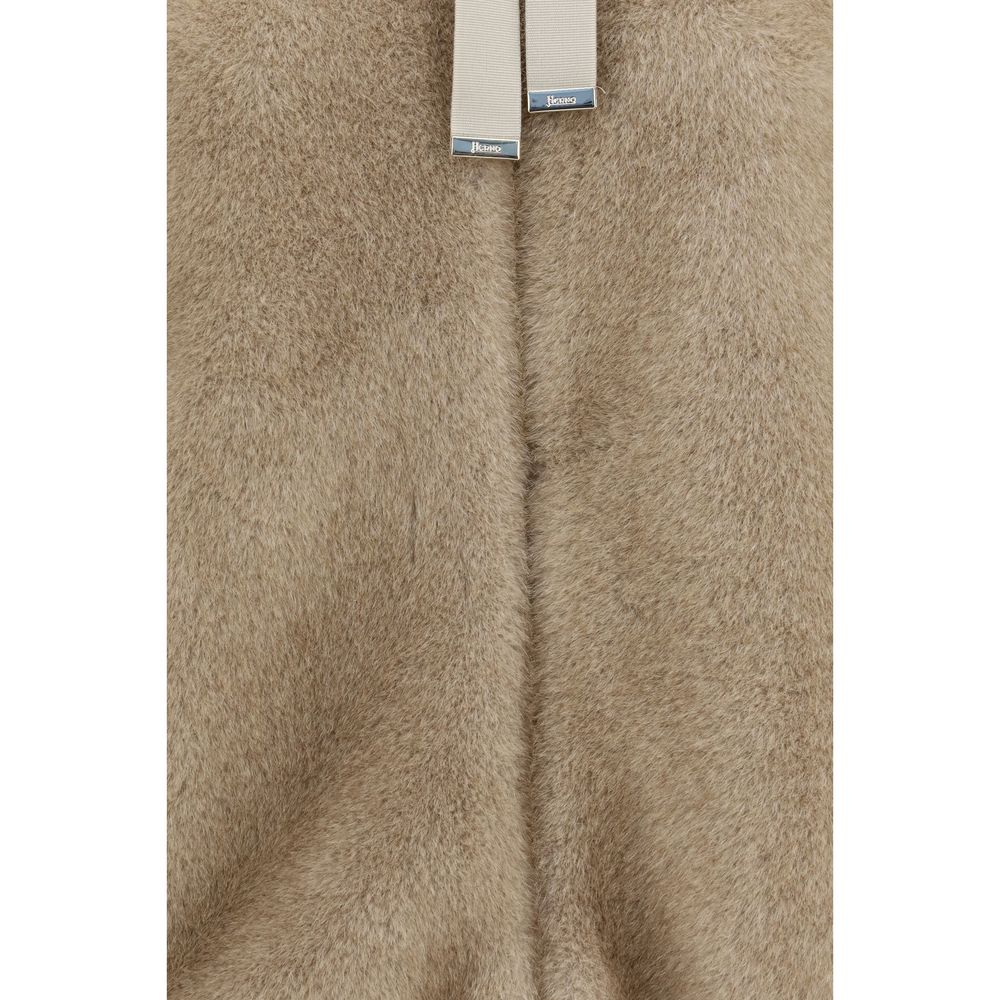 Herno Women's Polyester Satin & Fur Hooded Overcoat - Beige Print