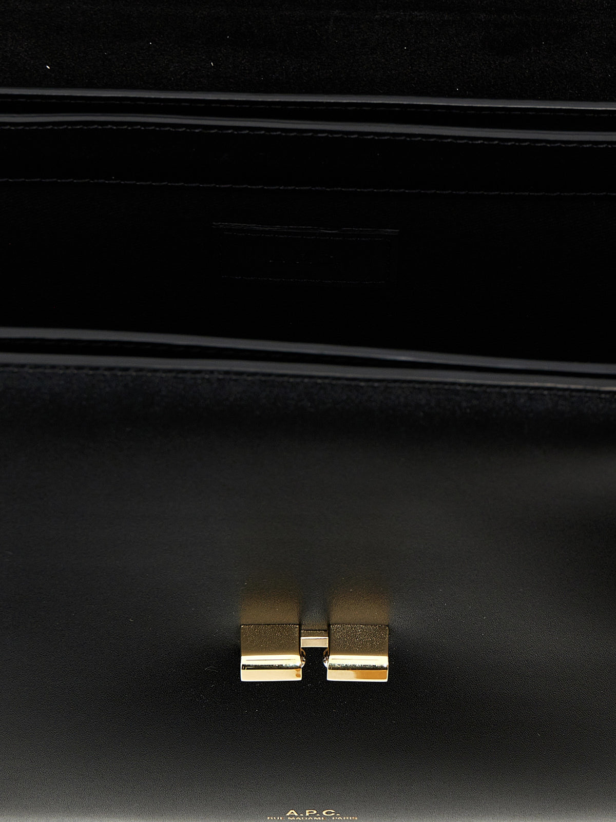 A.P.C. Grace Cowhide Leather Large Crossbody Flap Handbag - Black Gold