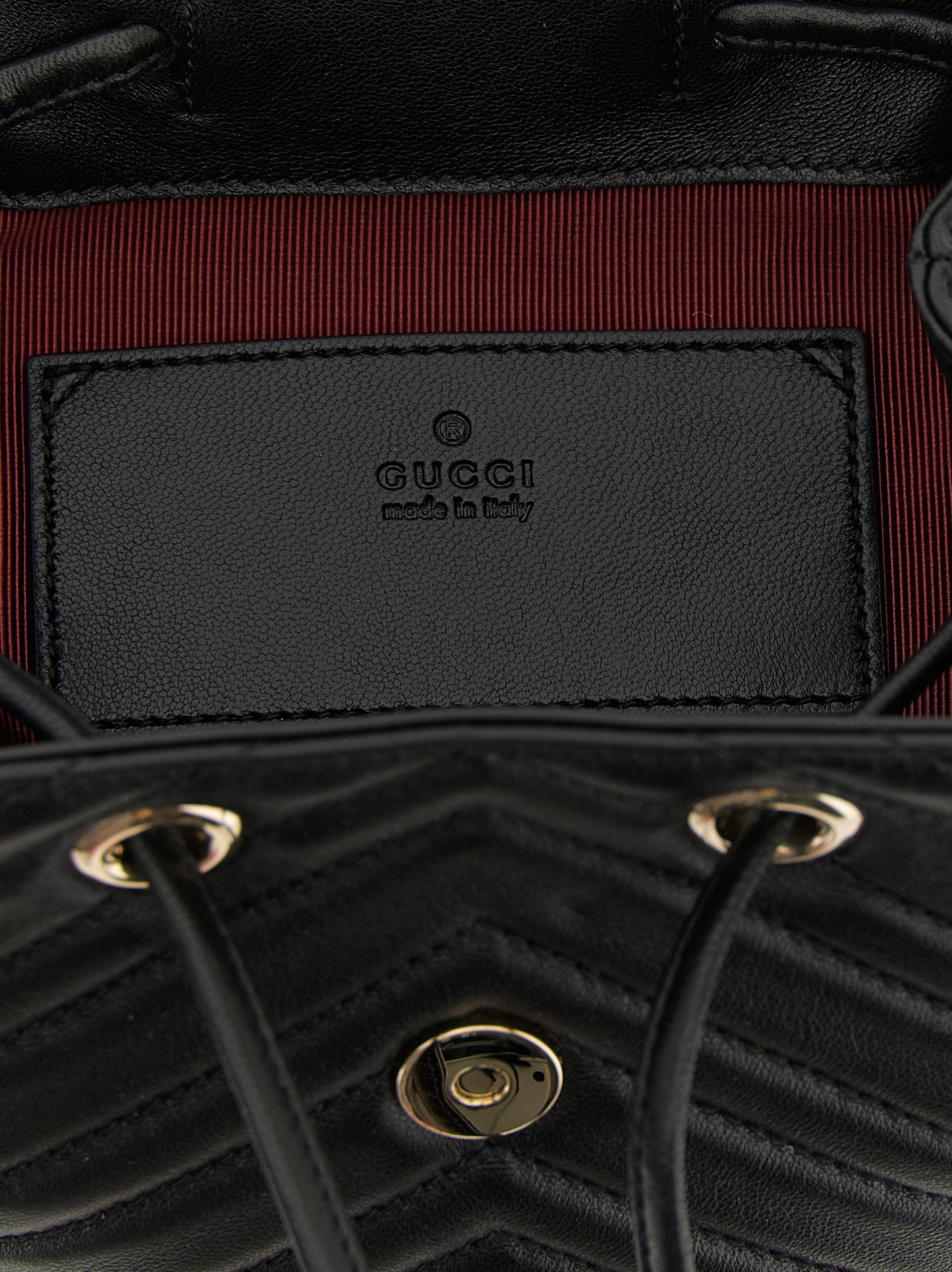 Gucci Gg Marmont Viscose & Lamb Leather Medium Drawstring Backpack - Black Patterned Chevron Signature