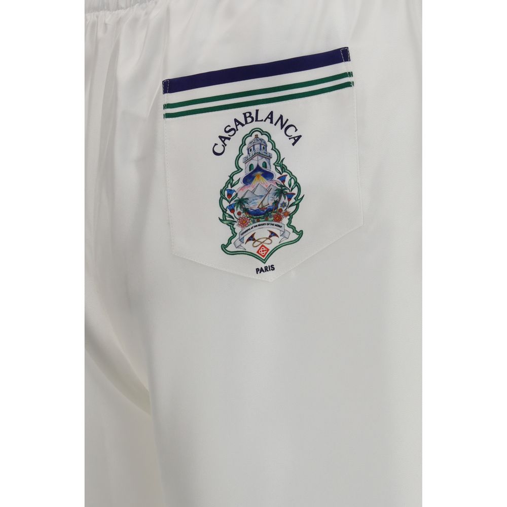 Casablanca Men's Regular Fit Silk Bermuda Shorts - Blue Green White Striped