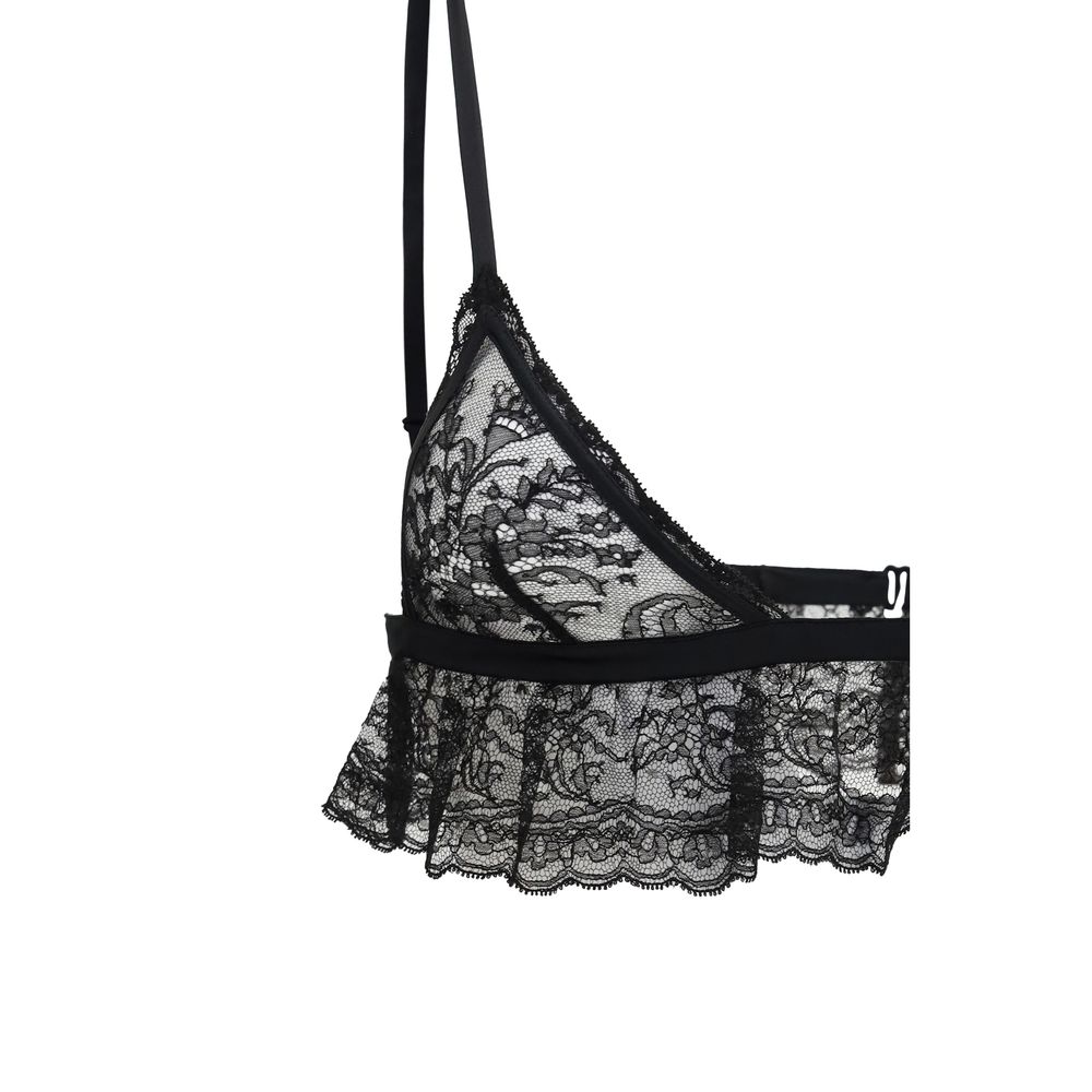 Dolce & Gabbana Women's Cotton Silk Satin & Lace Bra - Black Natural