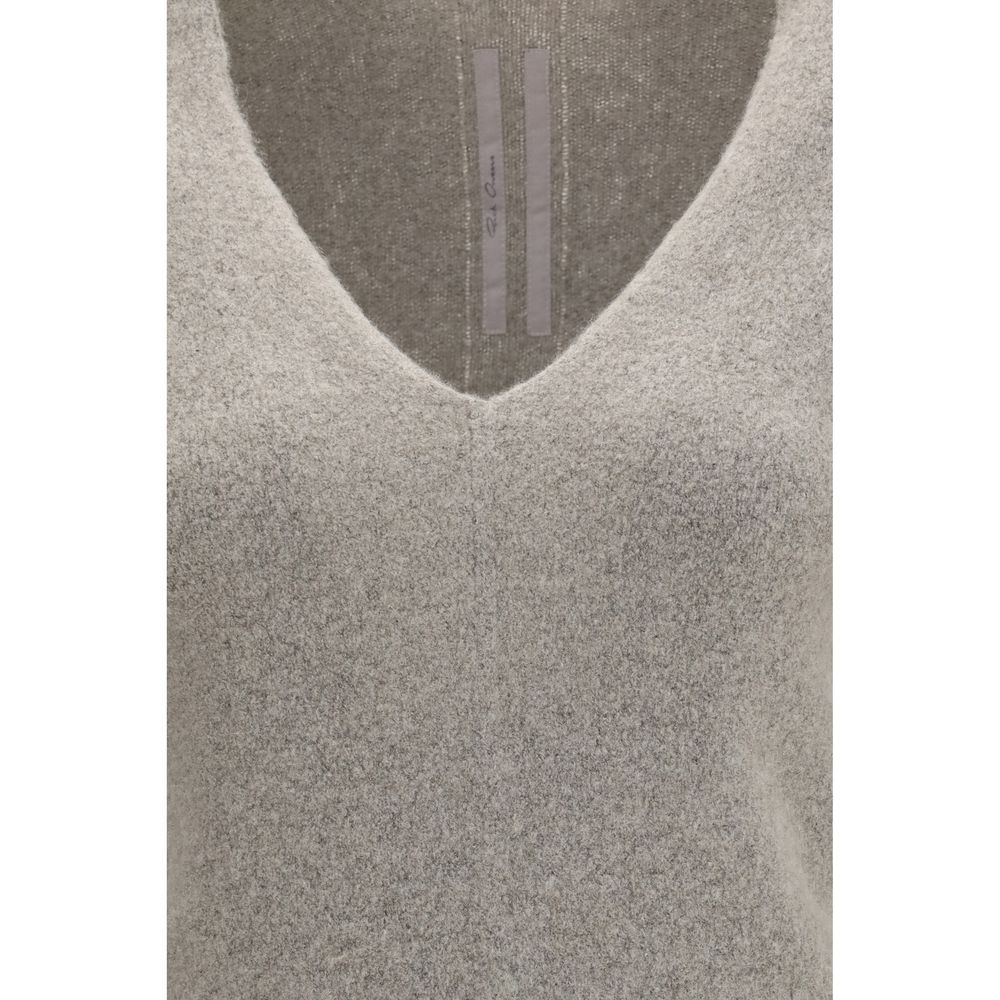Rick Owens Women's Regular Fit V Neck Polyamide Cashmere Sweater - Gray