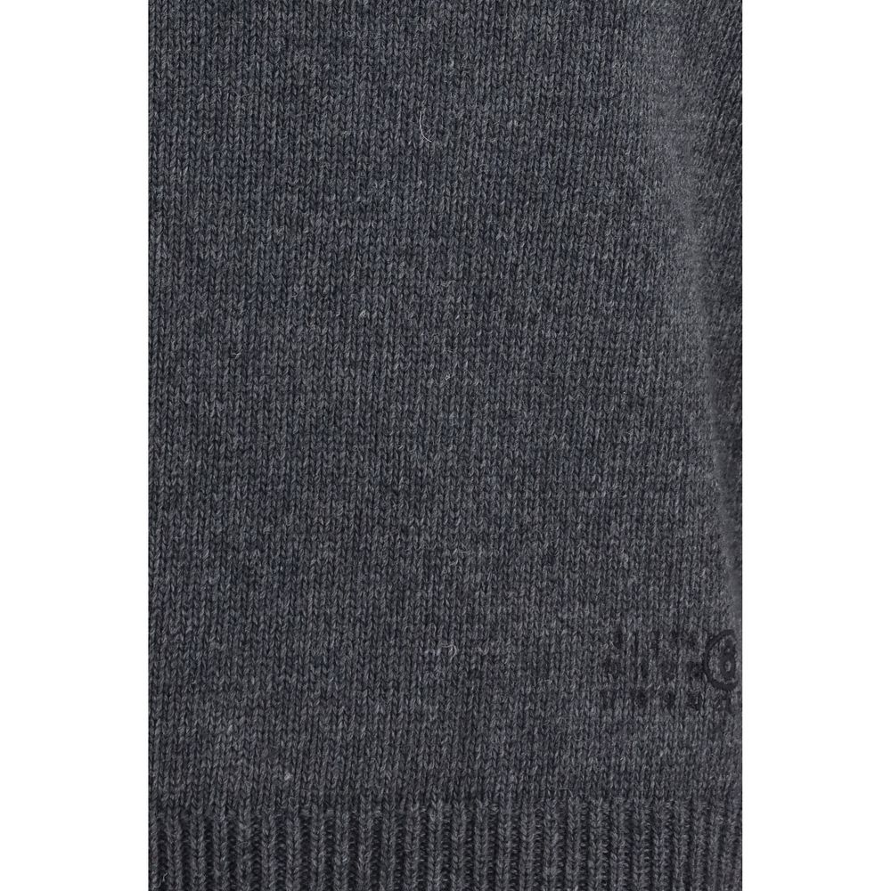 MM6 Men's Regular Fit Crew Neck Polyamide Wool Sweatshirt - Gray White Signature