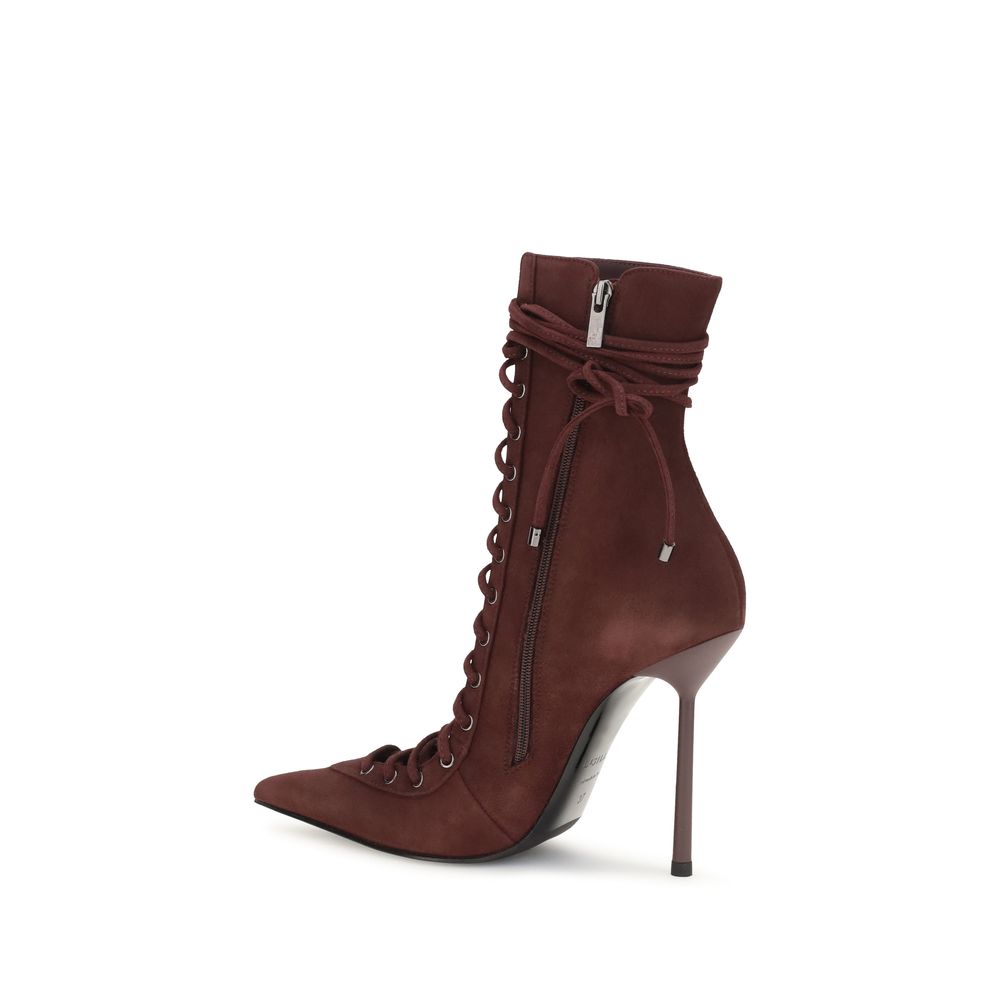 LE SILLA Women's Bos Taurus Calf Suede Leather Lace-Up Ankle Boots - Bordeaux Natural