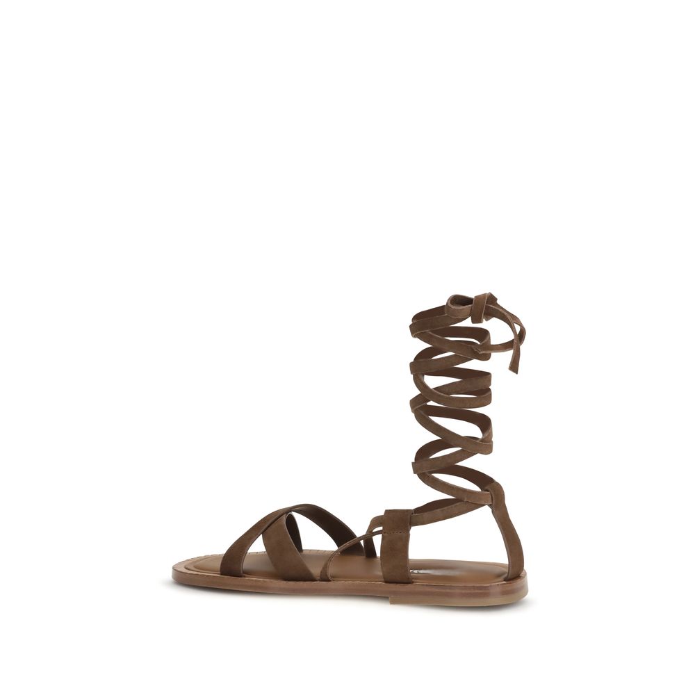 Miu Miu Women's Bos Taurus Calf Suede Leather Flat Gladiator Sandals - Brown Signature