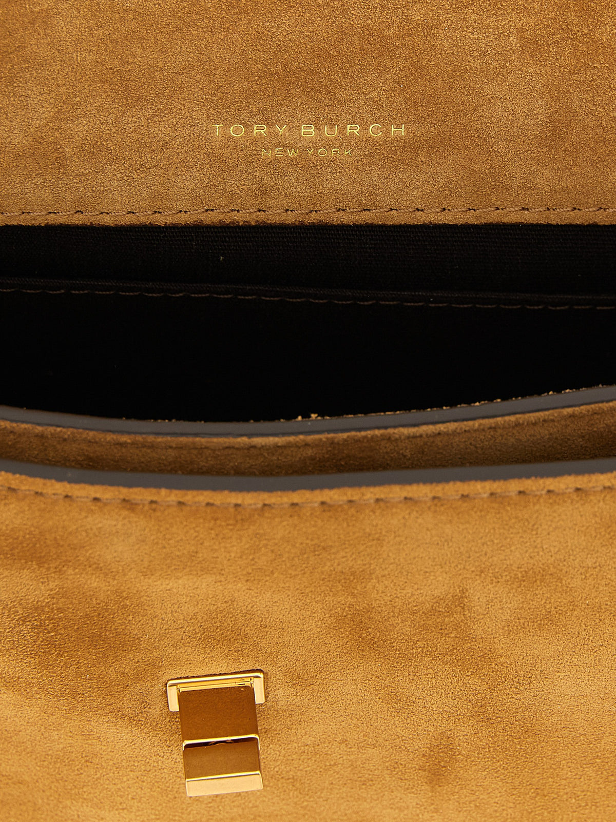 Tory Burch Kira Suede Calfskin Leather Mini Shoulder Bag - Brown Gold