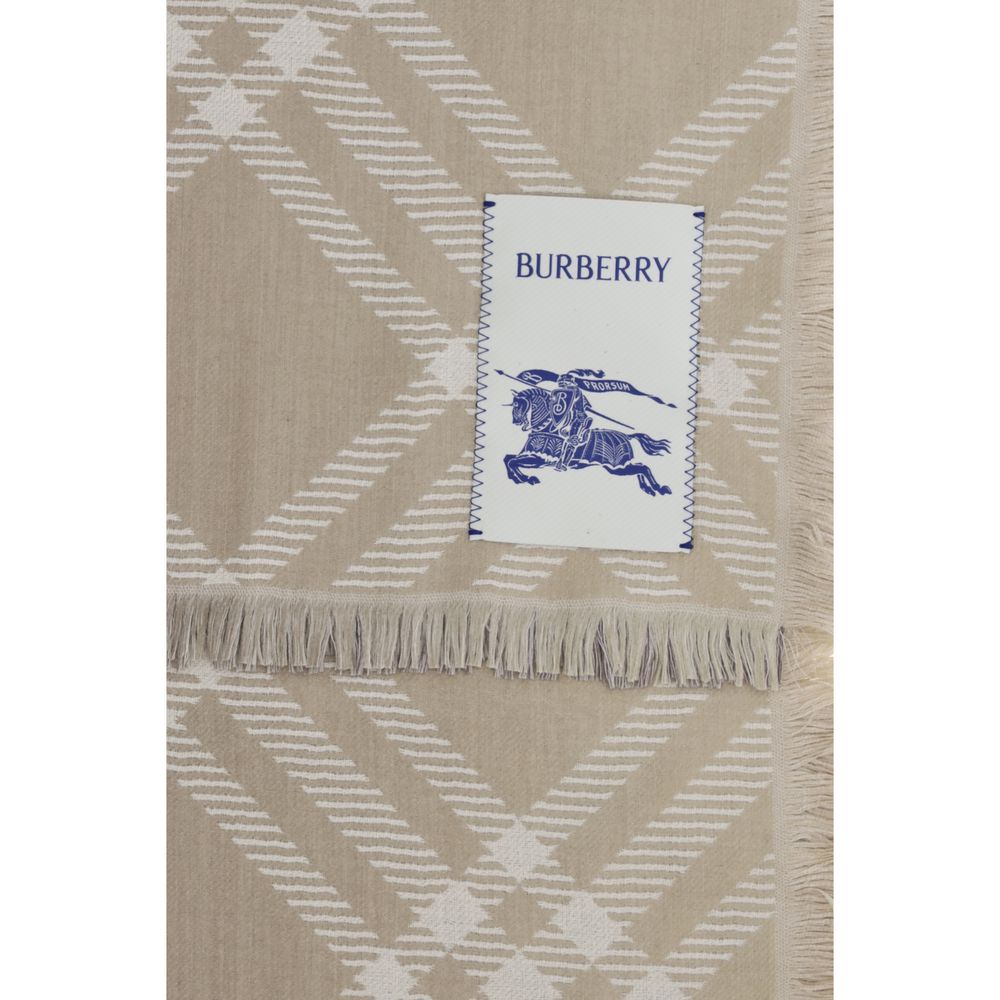 Burberry Wool & Silk Scarf - Beige Patterned