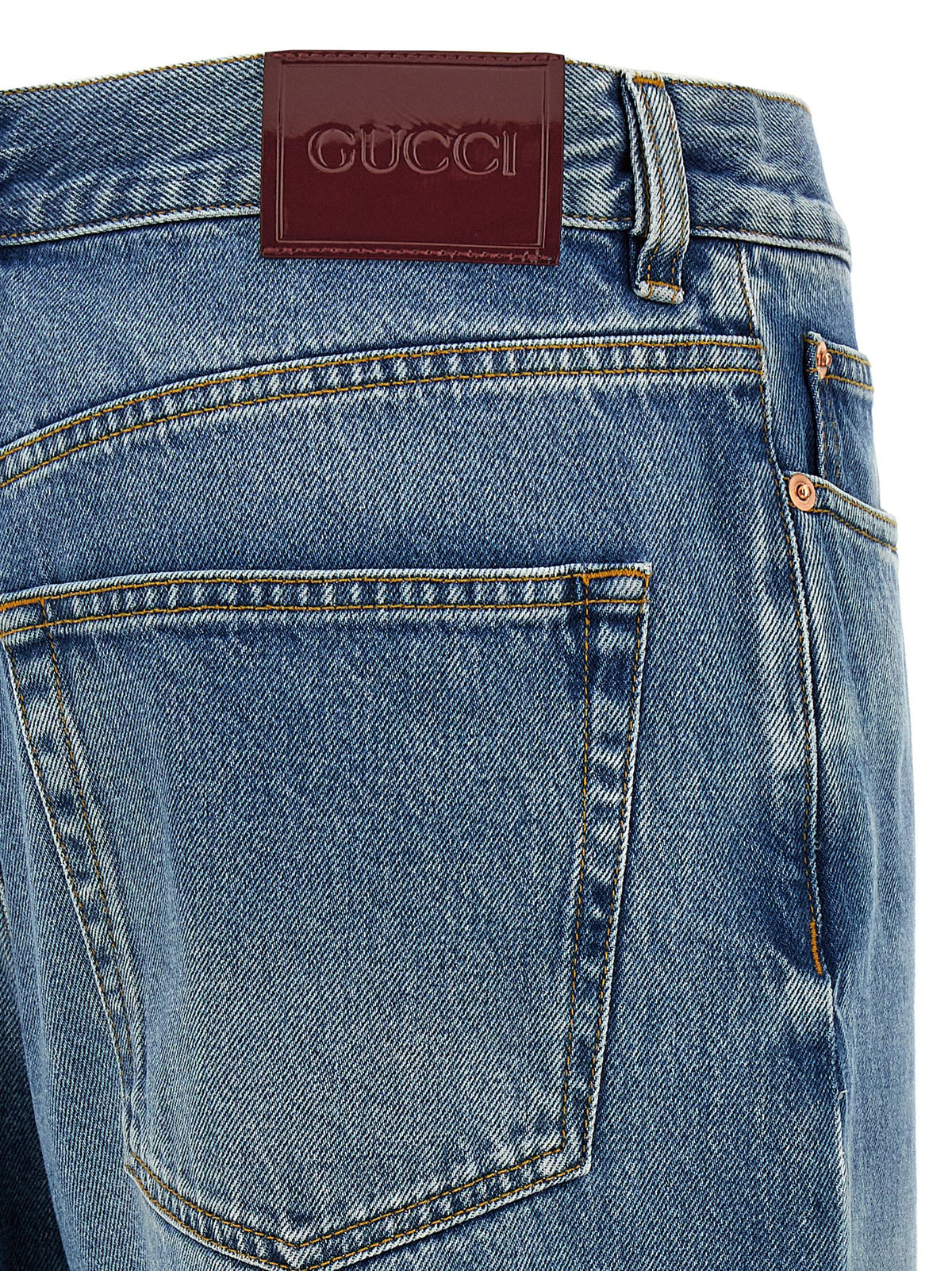 Gucci Women's Relaxed Fit Boyfriend Oversized Mid Rise Denim Cotton Jeans - Blue Signature
