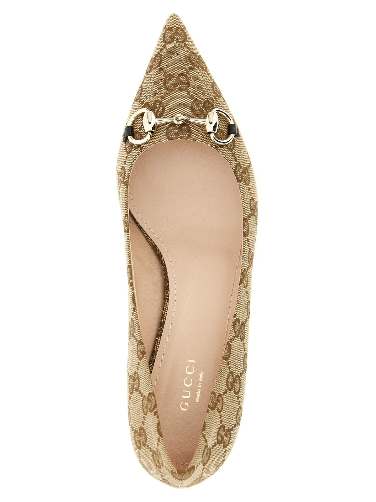Gucci Gg Women's Poly Cotton & Leather Mid-Heel Pumps Heels - Beige