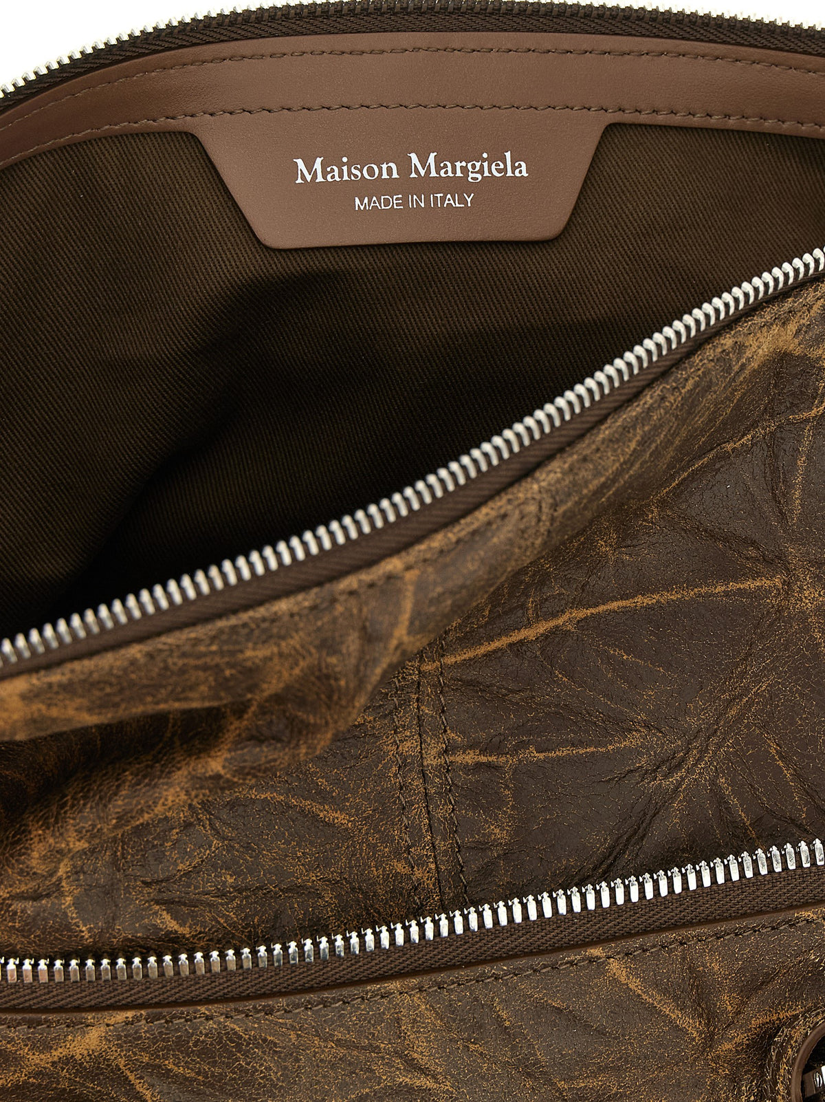 Maison Margiela 5 Ac Four Stitches Viscose Goat Leather & Fur Shoulder Bag - Brown Silver