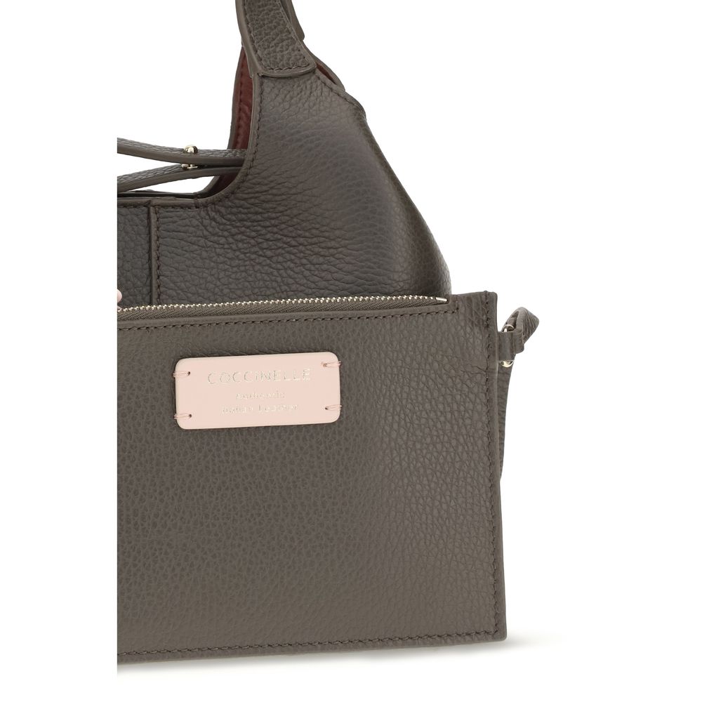 Coccinelle C Easy Bos Taurus Calf Grained Leather Small Crossbody Oval Handbag - Brown Gold