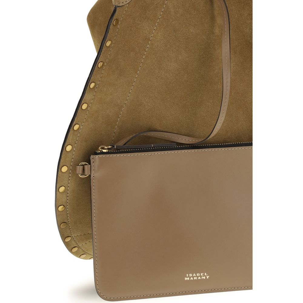 Isabel Marant Oskan Bio-Acetate & Bos Taurus Suede Calfskin Leather Shoulder Bag - Brown Gold