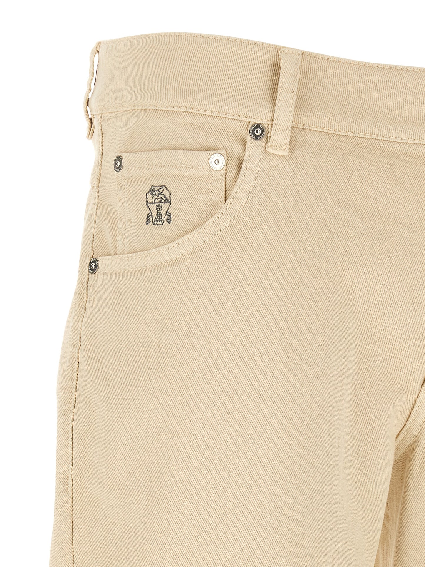 Brunello Cucinelli 9 To 5 Men's Tapered Leg Straight Stretch Denim Cotton Canvas Jeans - Beige