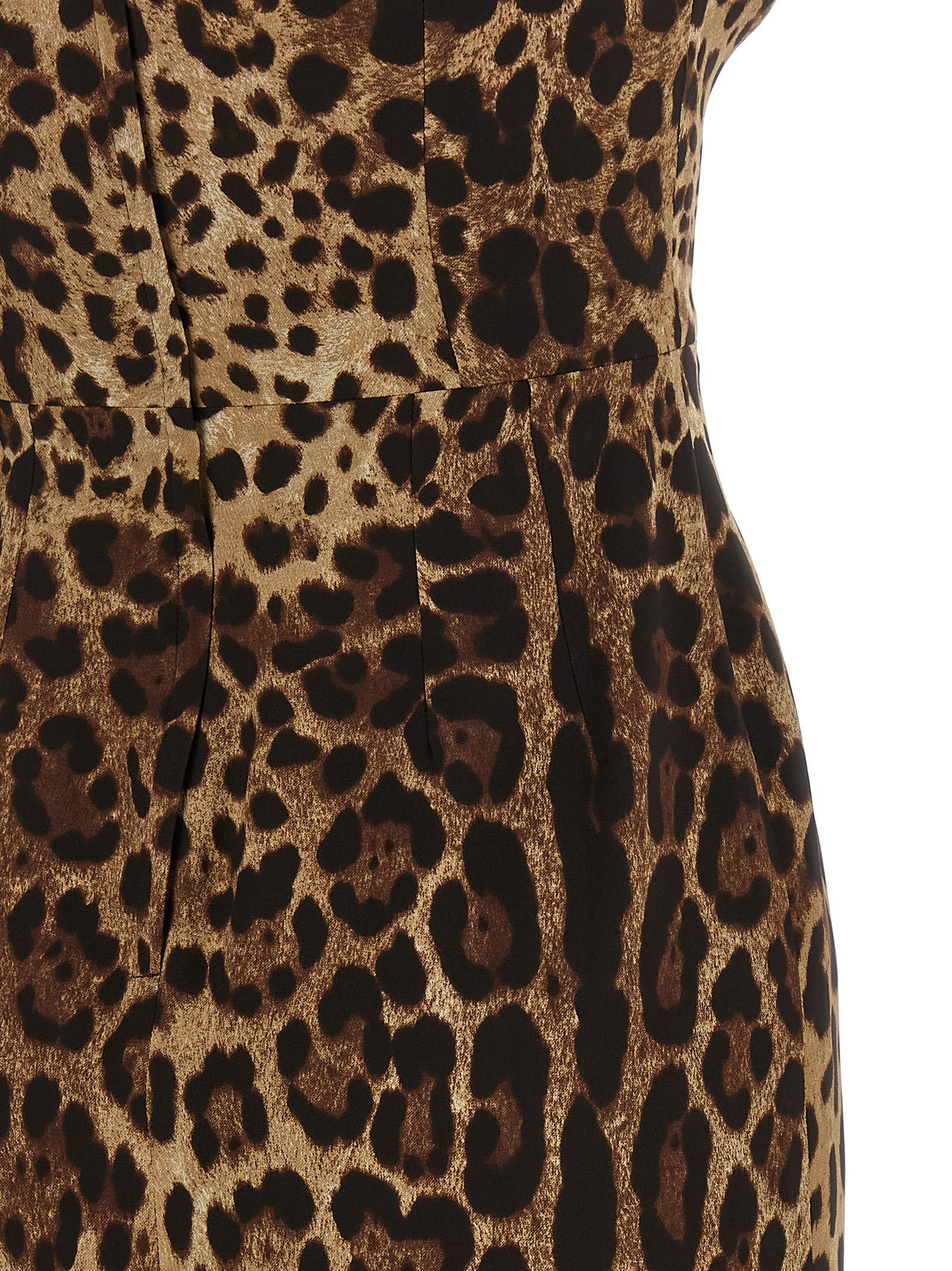 Dress by Dolce & Gabbana for women in silk animal, brown & print presents a sinuous silhouette, showcasing a sophisticated and detailed with a sinuous midi for a refined finish.