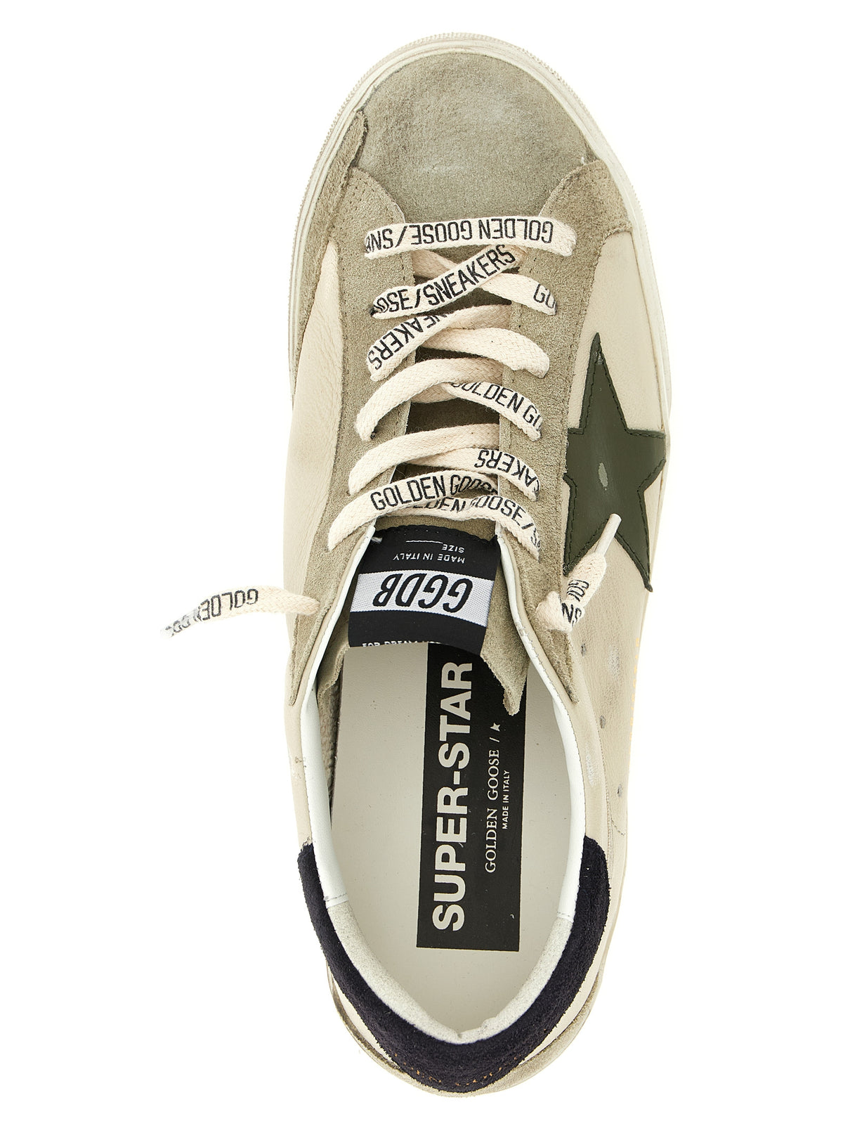 Golden Goose Star Men's Low Top Nappa & Suede Cowhide Goat Leather Sneakers - Cream Gold Green Multicolor Olive
