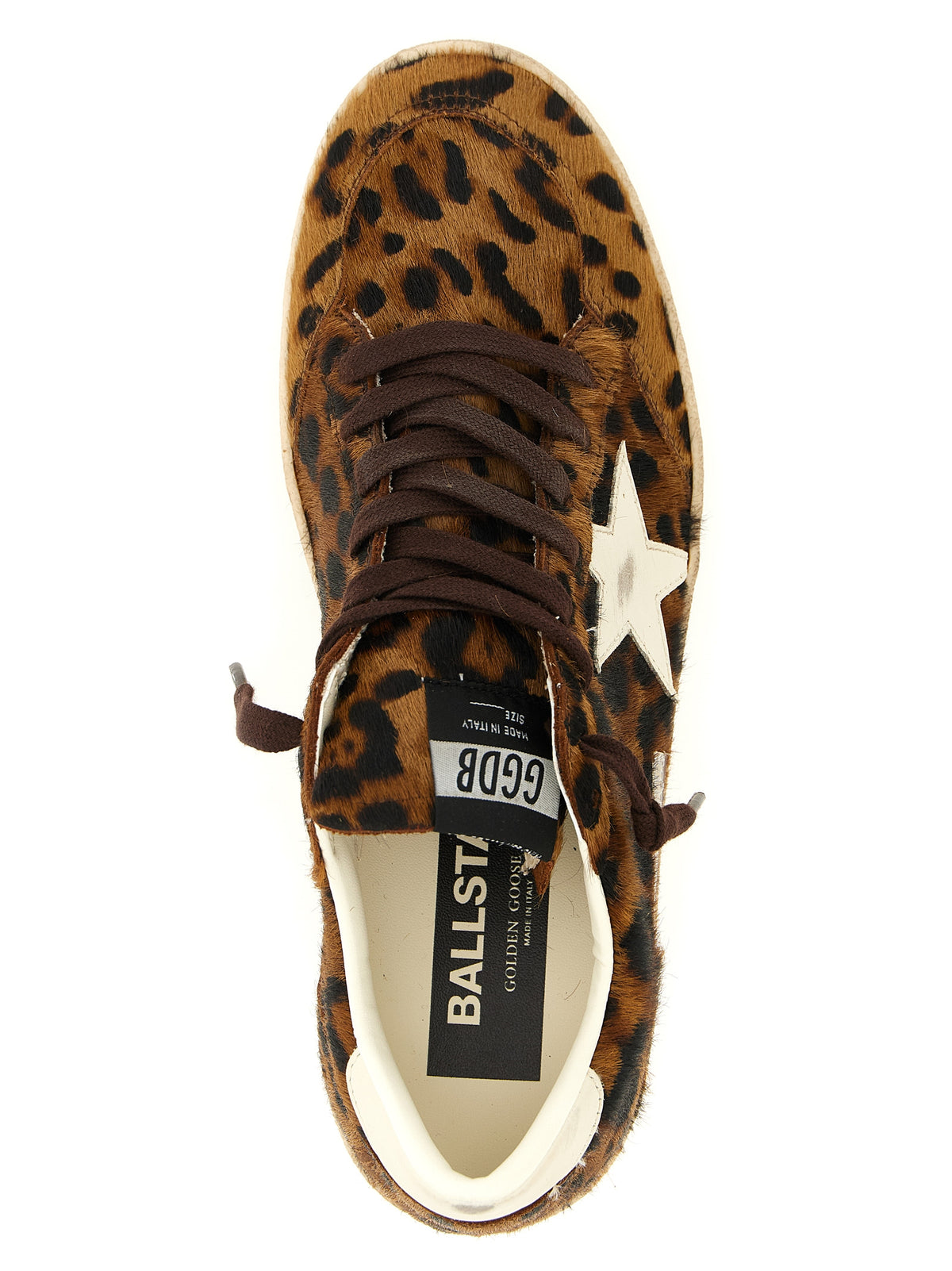 Golden Goose Pony Star Women's Low Top Basketball Cowhide Leather Sneakers - Brown Gold White Leopard Print Print