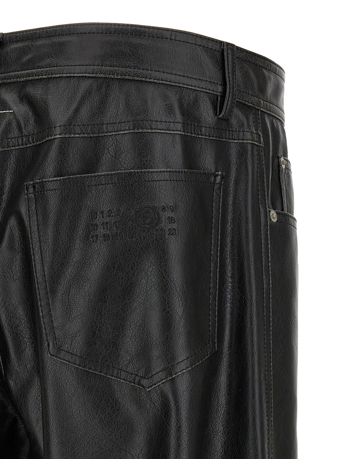 MM6 Maison Margiela Men's Polyester Leather Trousers - Black White Signature