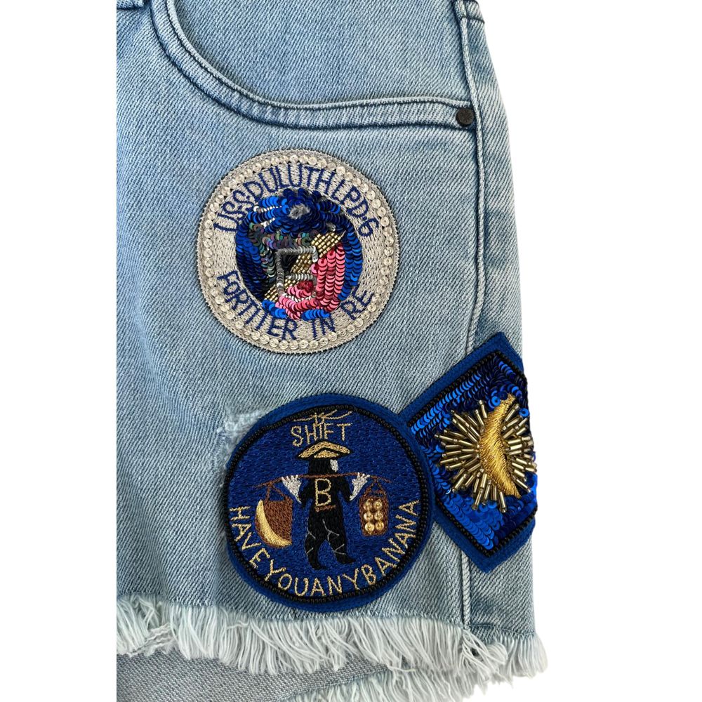 Mr&Mrs Italy Women's High Rise Stretch Denim Cotton Polyester Shorts - Blue Floral Signature