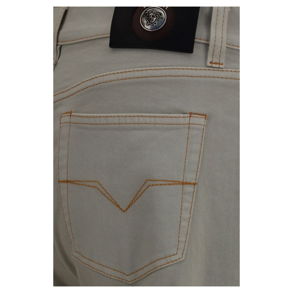 Versace 9 To 5 Medusa Men's Tapered Leg Slim Stretch Denim Cotton Jeans - Beige
