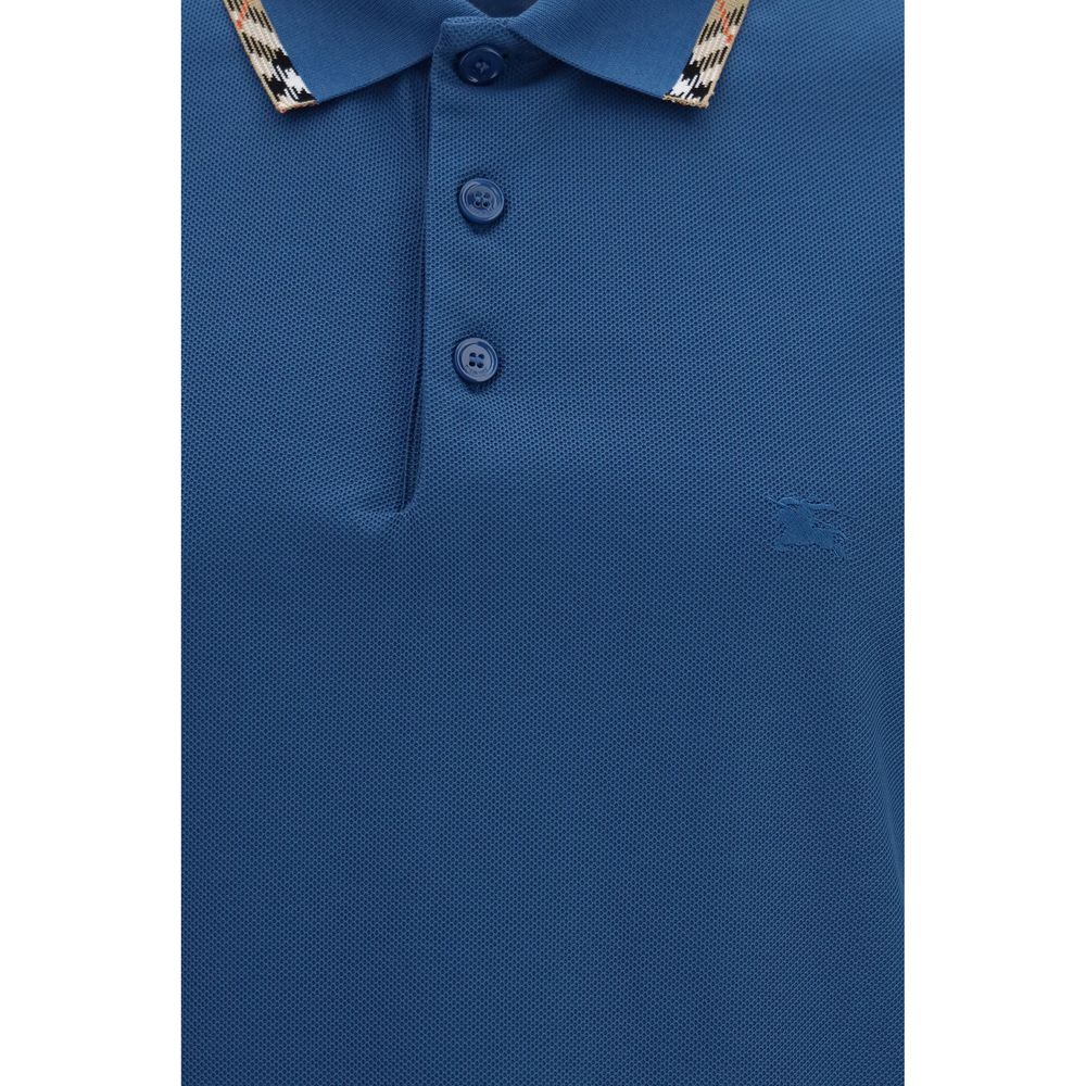 Burberry Men's Regular Fit Slim Short-Sleeve Cotton Polo Shirt - Blue Pearl Patterned Signature