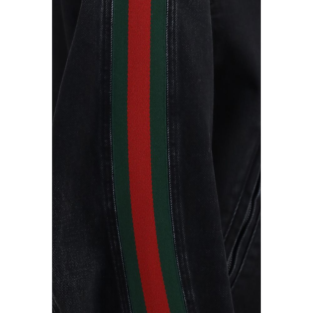 Gucci Men's Biker Denim Cotton Jacket - Black Striped