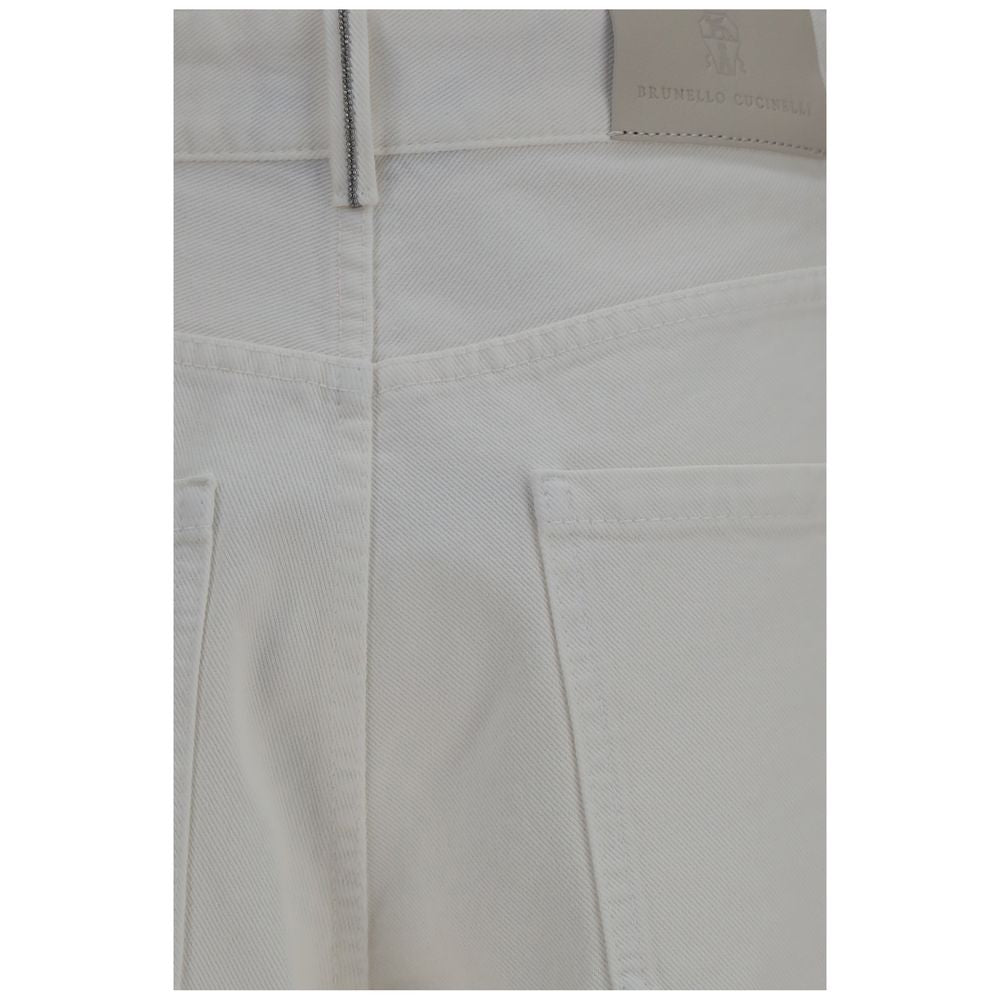 Brunello Cucinelli Women's Regular Fit Wide High Rise Denim Cotton Palazzo Pants - Beige