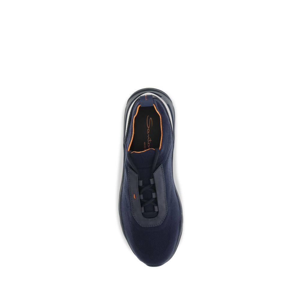 Santoni Men's Slip On Nubuck Leather Athletic Sneakers - Blue Orange