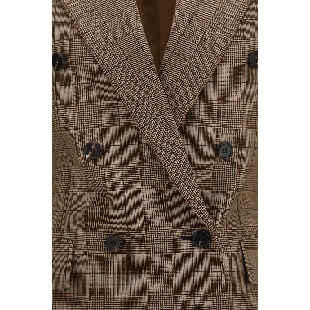 Chloé Women's Double Breasted Merino Wool Blazer - Beige Patterned Checked