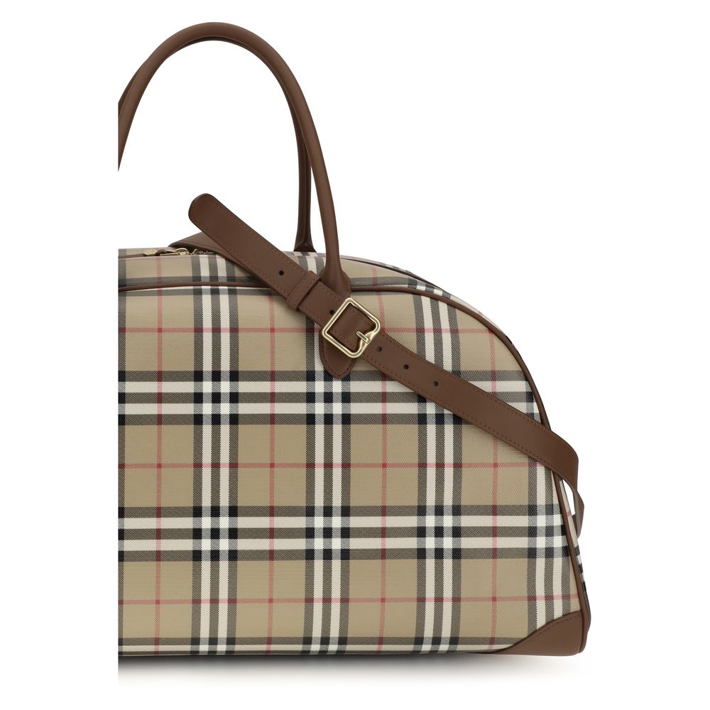 Burberry Cotton Polyurethane PU Leather Travel Shoulder Bag - Beige Signature