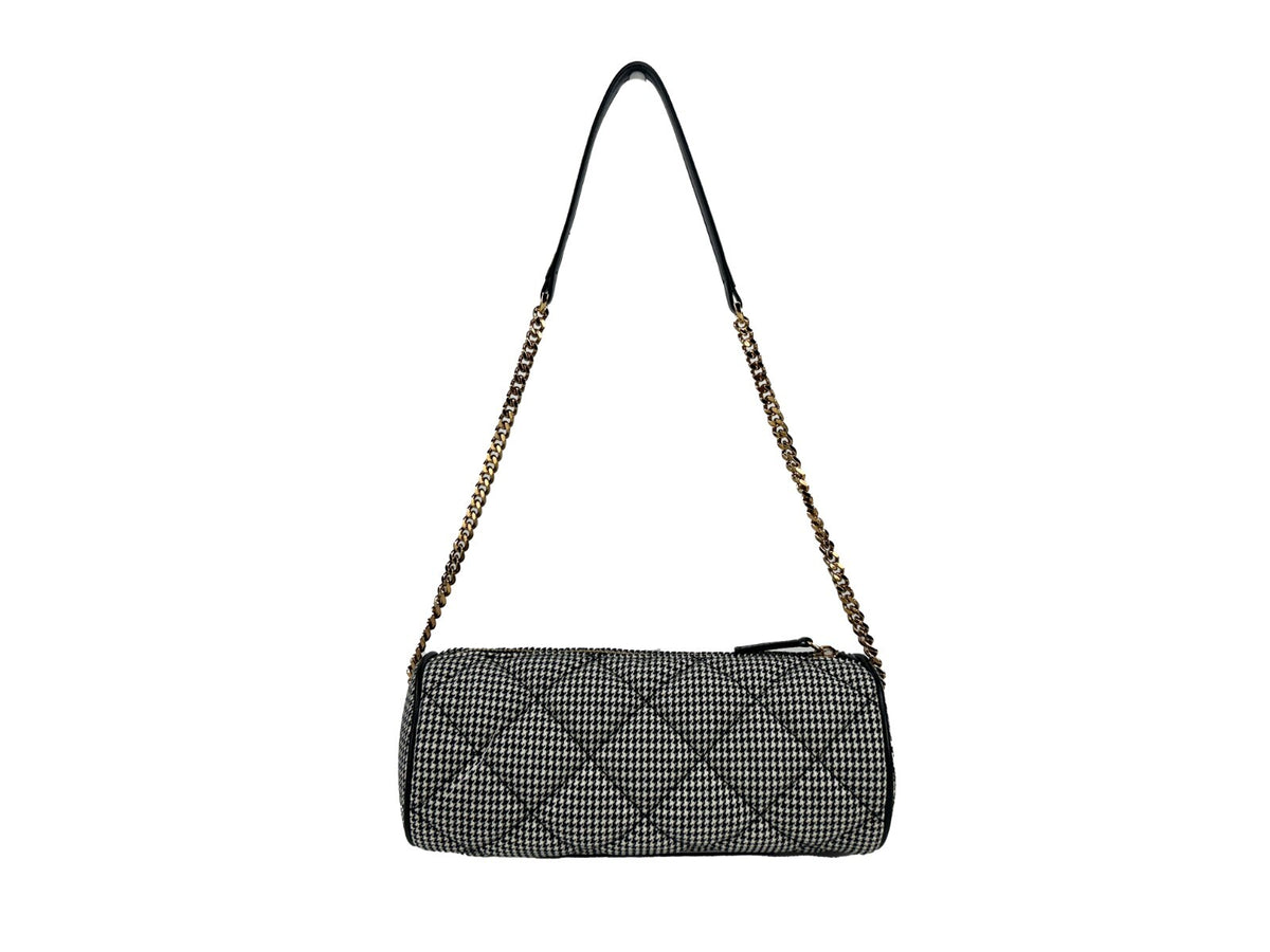 Versace Medusa Leather & Cotton Small Quilted Crossbody Evening Sling Handbag - Gold Patterned Argyle