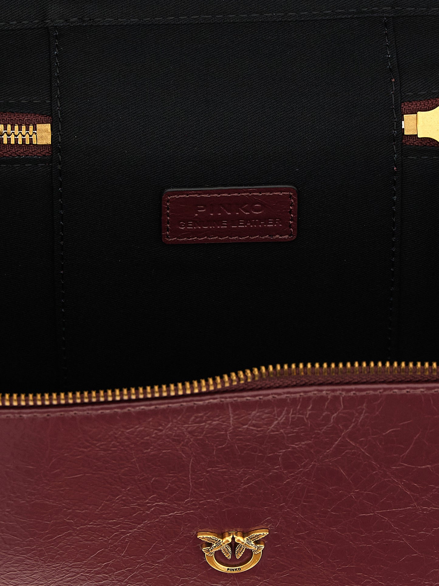 PINKO Love Birds Calfskin Leather Vanity Handbag - Bordeaux Gold