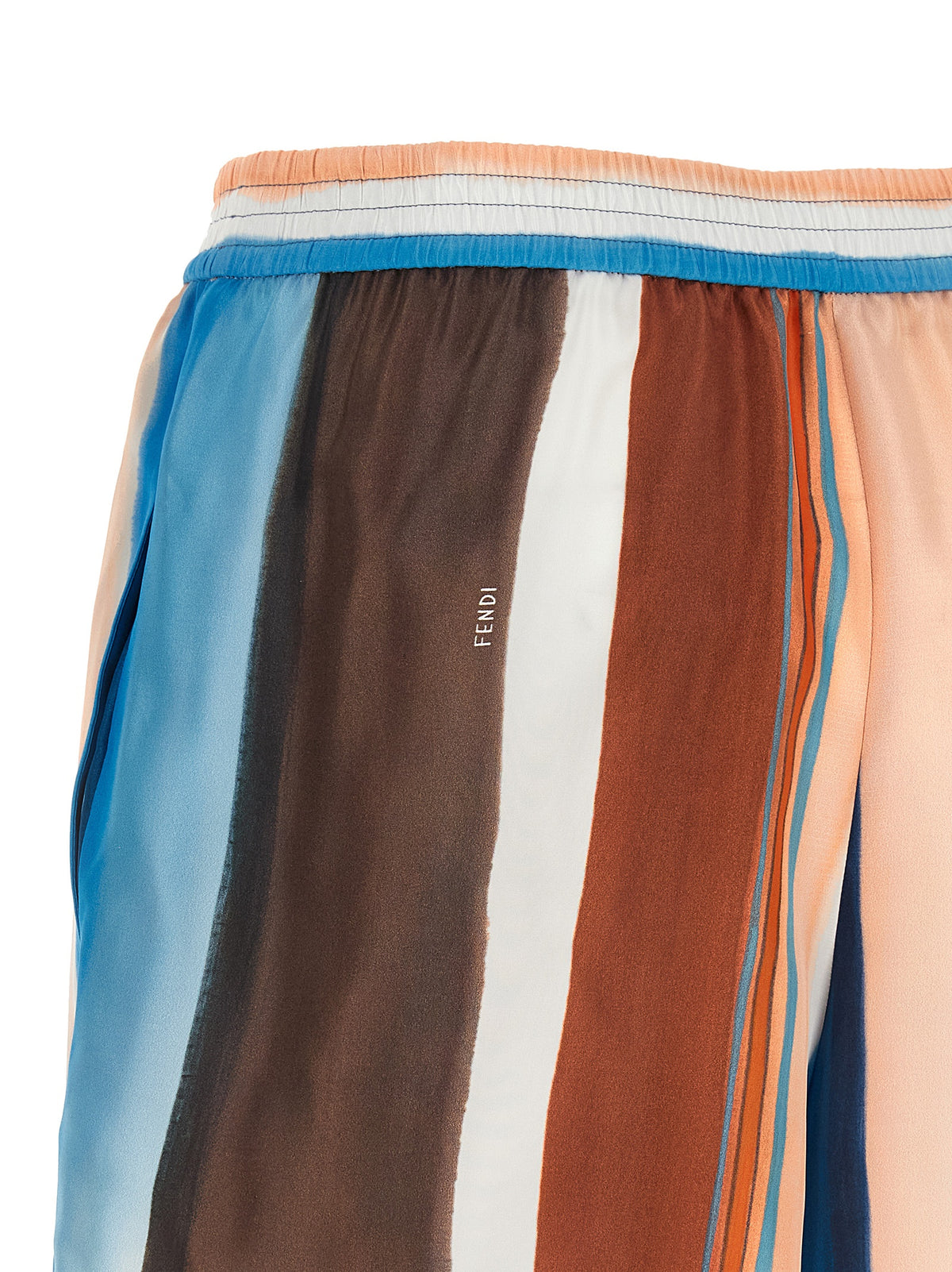 Fendi Women's Silk Bermuda Shorts - Blue Brown Multicolor Pink White Patterned Striped