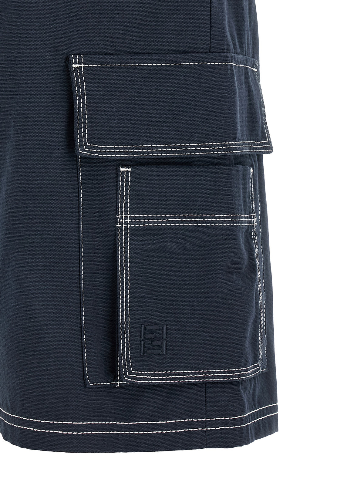 Fendi Essence Selleria Men's Relaxed Fit Cotton Canvas Bermuda Shorts - Navy