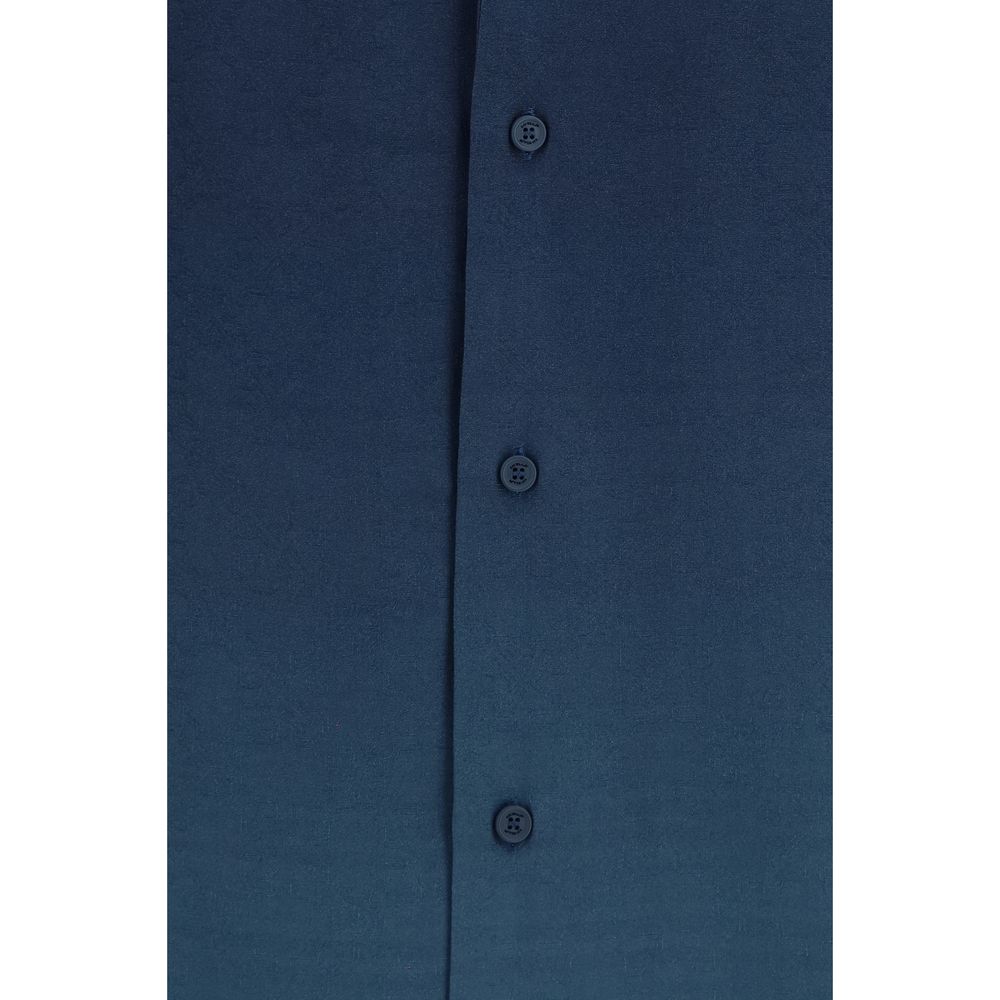 Off-White Men's Straight Regular Fit Viscose Shirt - Gradient Blue White Patterned Monogram Print