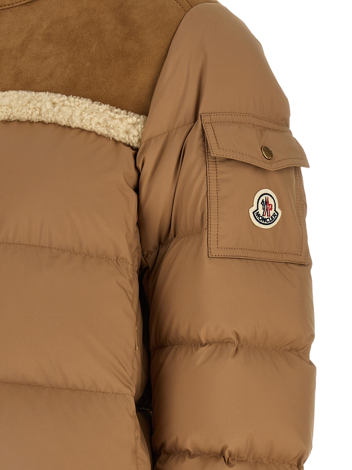 Moncler Essence Women's Down Polyester Suede Leather Puffer Jacket - Beige