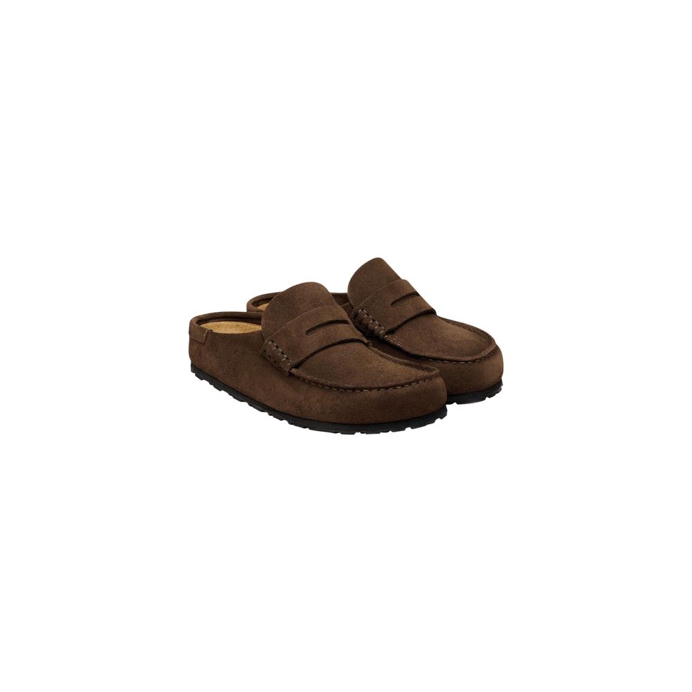 Loafers Sandals Flat Shoes by Birkenstock for men in suede leather brown & signature showcases a resplendent Men's Suede Leather Loafers Sandals Flat Shoes aesthetic with a and .
