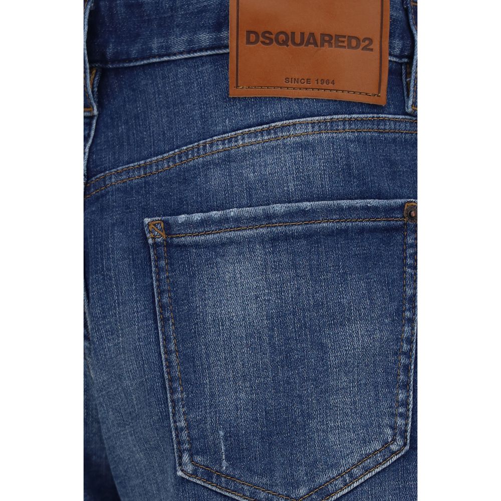 Dsquared² Men's Regular Fit Mid Rise Stretch Polyester Denim Cotton Shorts - Blue
