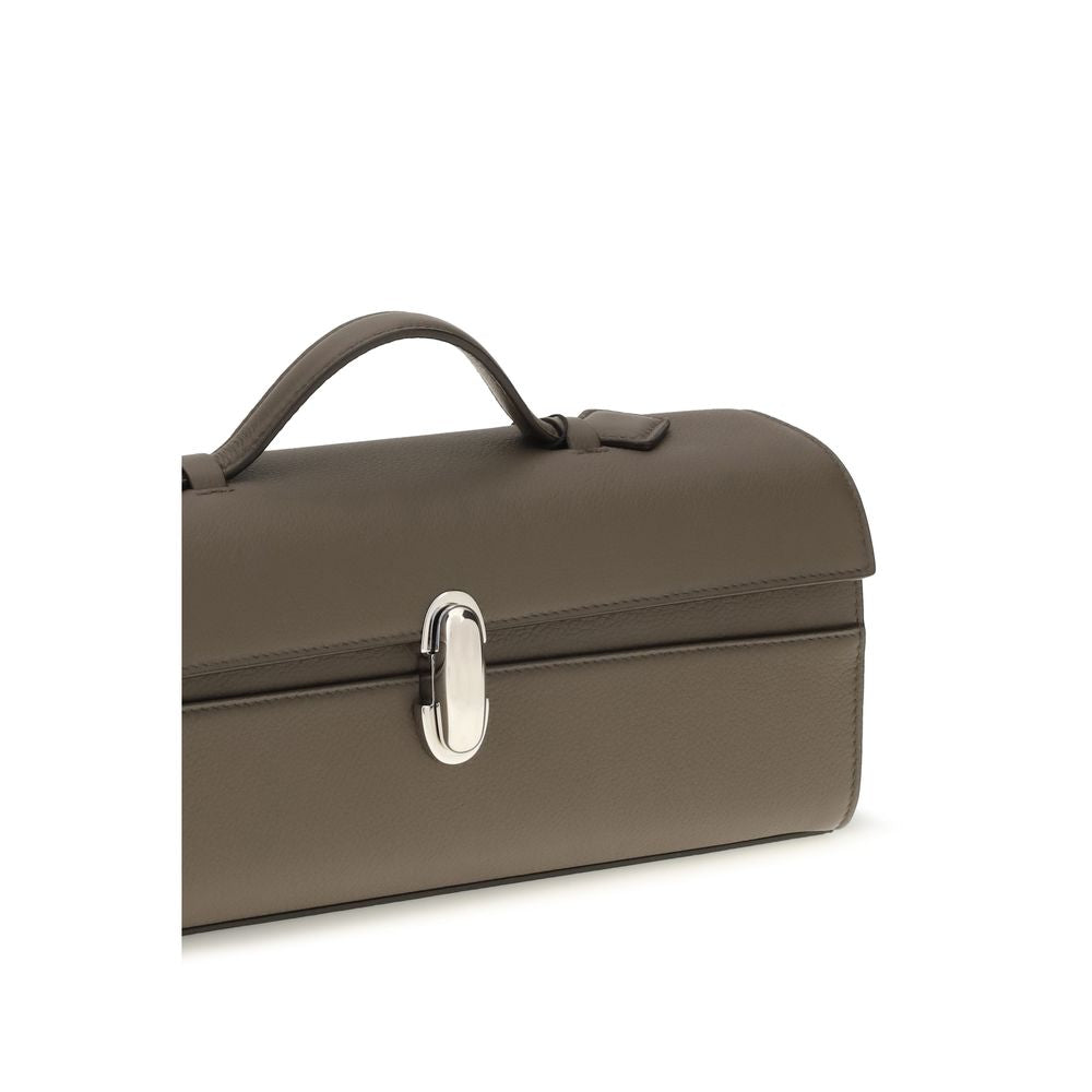Savette Symmetry Bos Taurus Calf Leather Clutch Shoulder Bag - Brown Signature