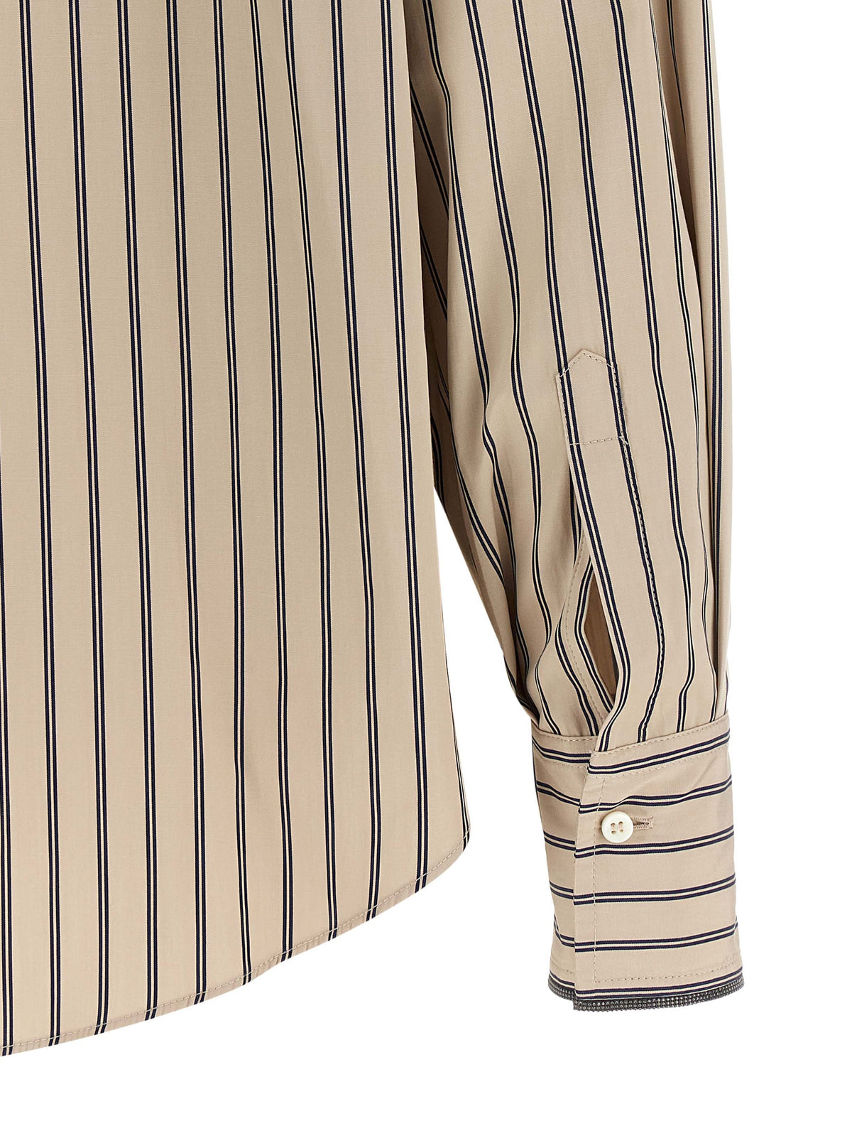 Brunello Cucinelli Monile Women's Long-Sleeve Cotton Blouse - Beige Patterned Striped