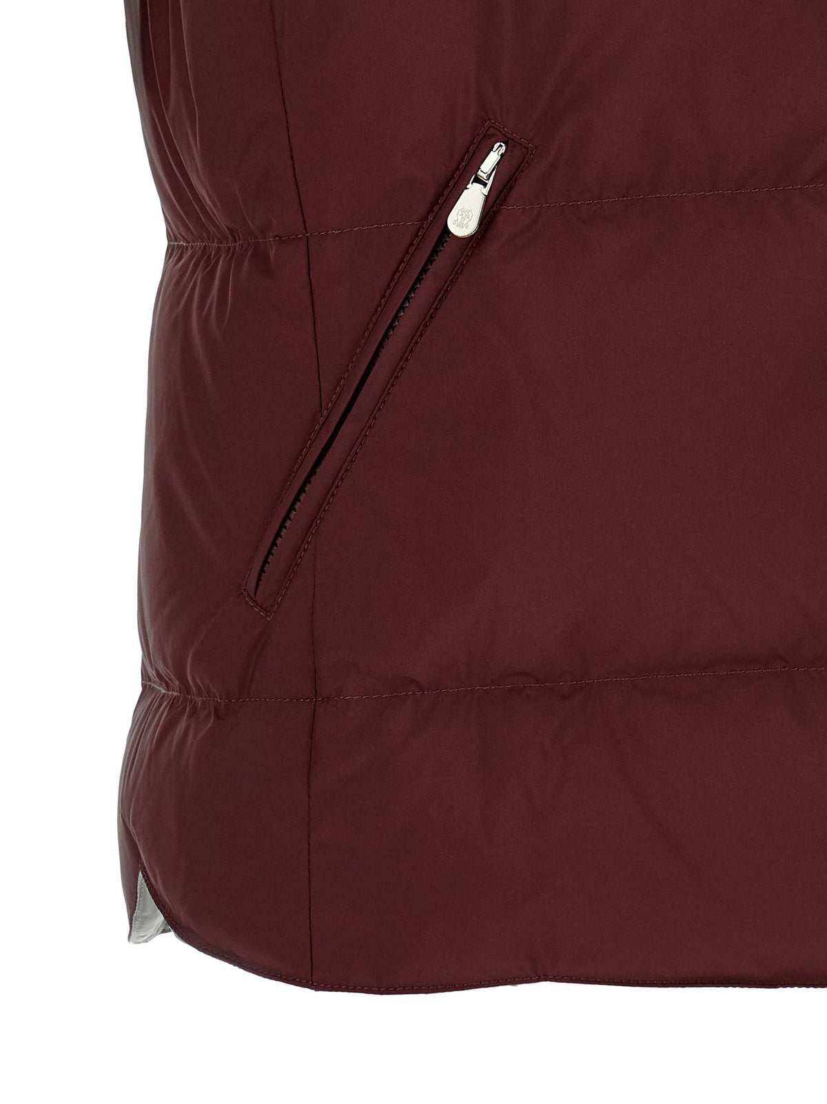 Brunello Cucinelli Men's Padded Polyester Hooded Vest - Bordeaux Burgundy Silver
