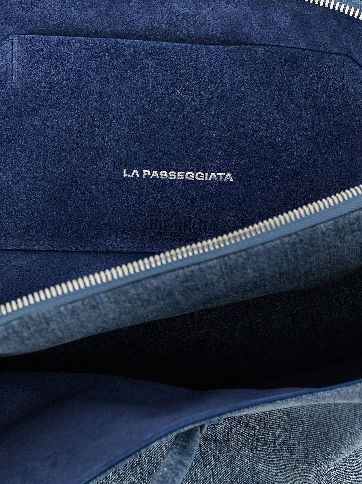 The Attico La Passeggiata Stretch Denim Cotton & Faux Leather Medium Shoulder Bag - Blue Silver Print