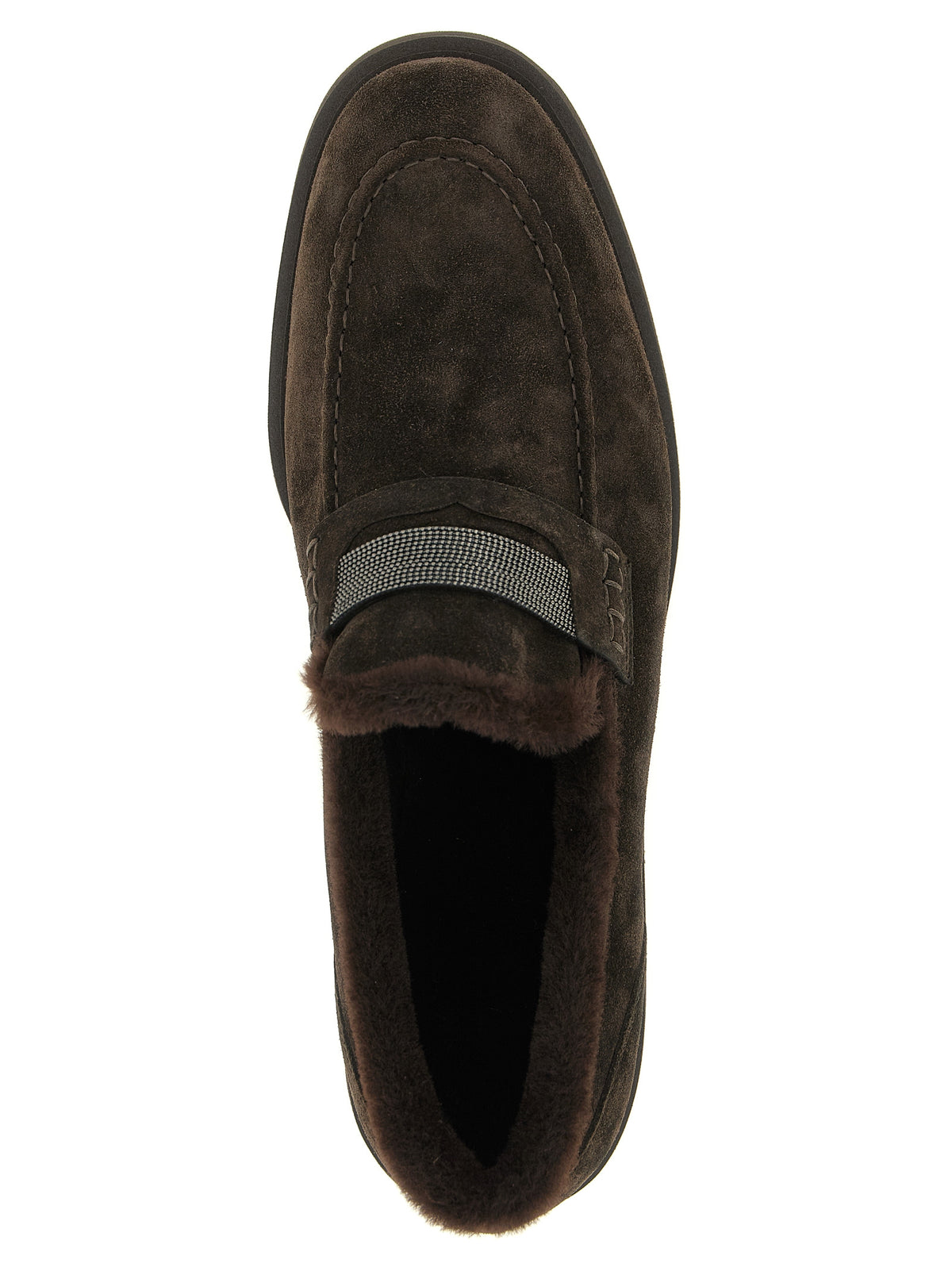 Brunello Cucinelli Monile Women's Suede Calfskin Leather Flat Loafer Slip-On Winter Shoes - Brown