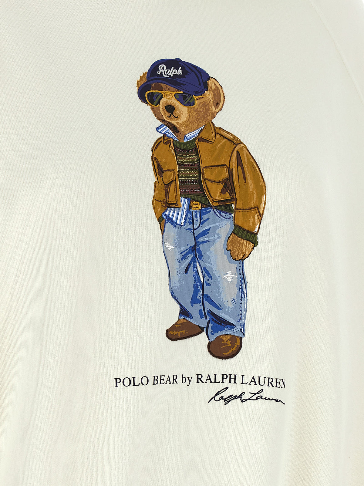 Polo Ralph Lauren Bear Women's Relaxed Fit Cotton Sweatshirt Hoodie - White Print