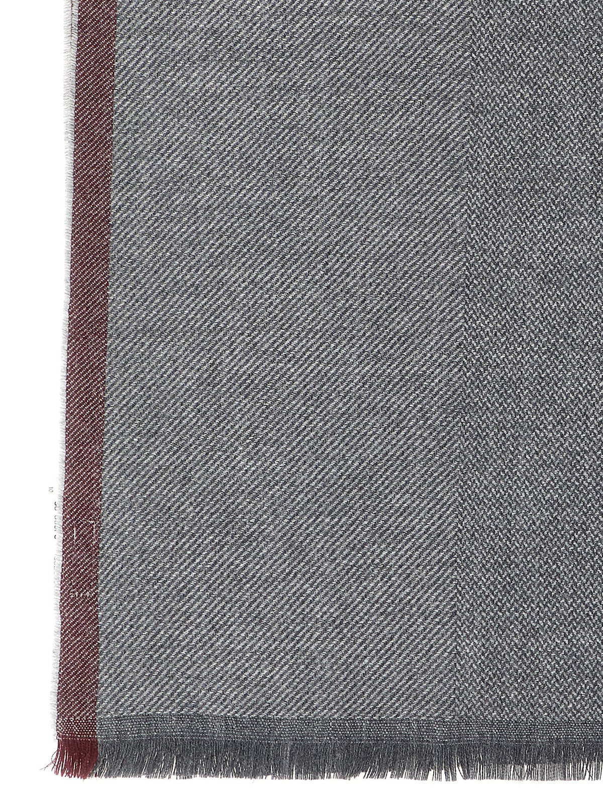 Scarf by Brunello Cucinelli for men in cashmere wool burgundy, gray, light-grey, patterned & striped features a timeless silhouette, artfully capturing the essence of the timeless Cashmere Wool Scarf design for a sophisticated look.