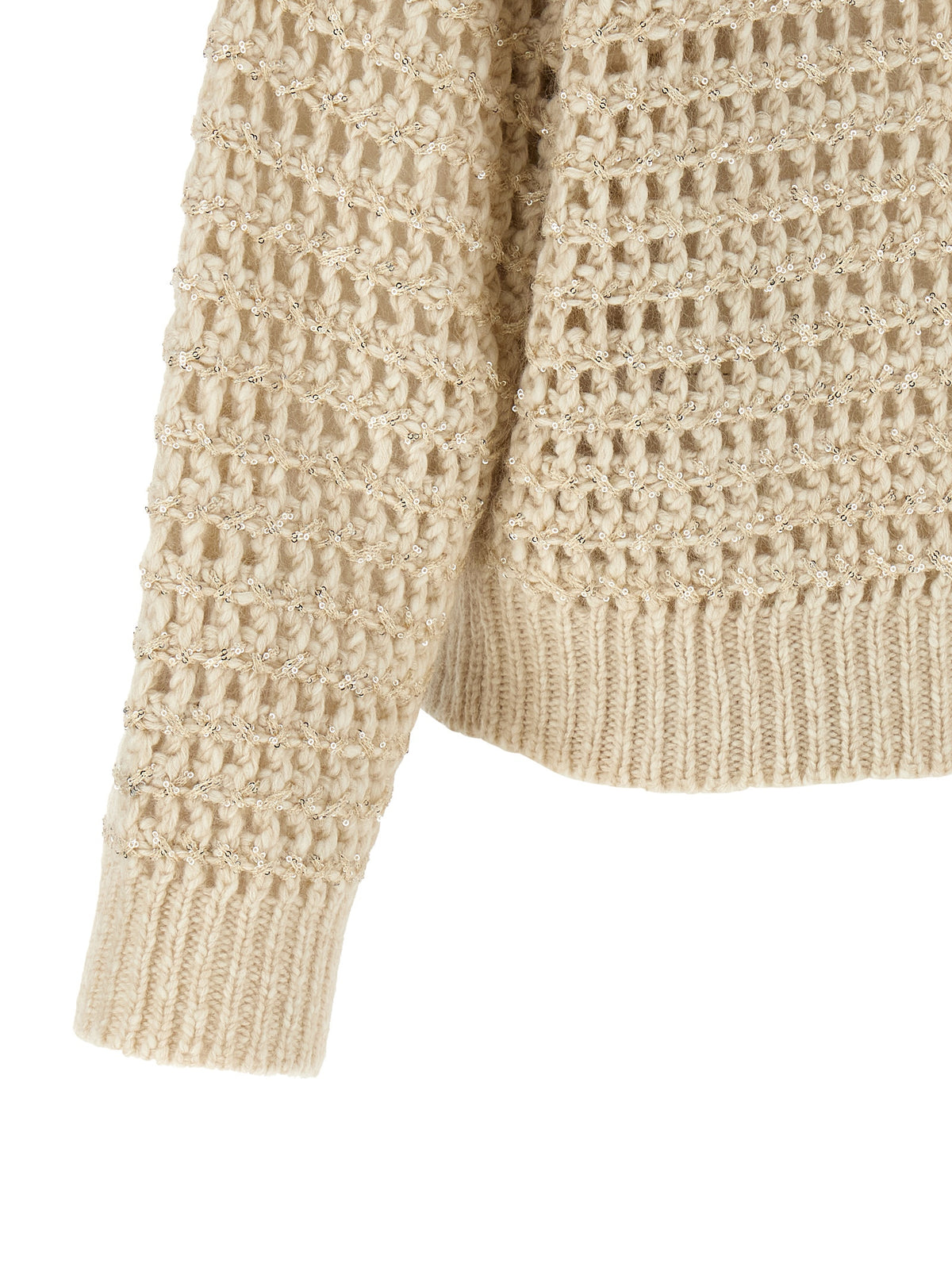 Cardigan by Brunello Cucinelli for women in cashmere mohair & wool beige & cream features an crisp silhouette, showcasing a sophisticated and detail for a truly crisp finish.