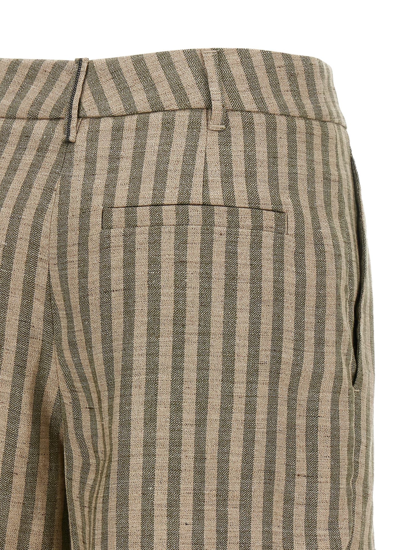 Brunello Cucinelli Women's Linen & Polyamide Bermuda Shorts - Bicolour Green Patterned Striped
